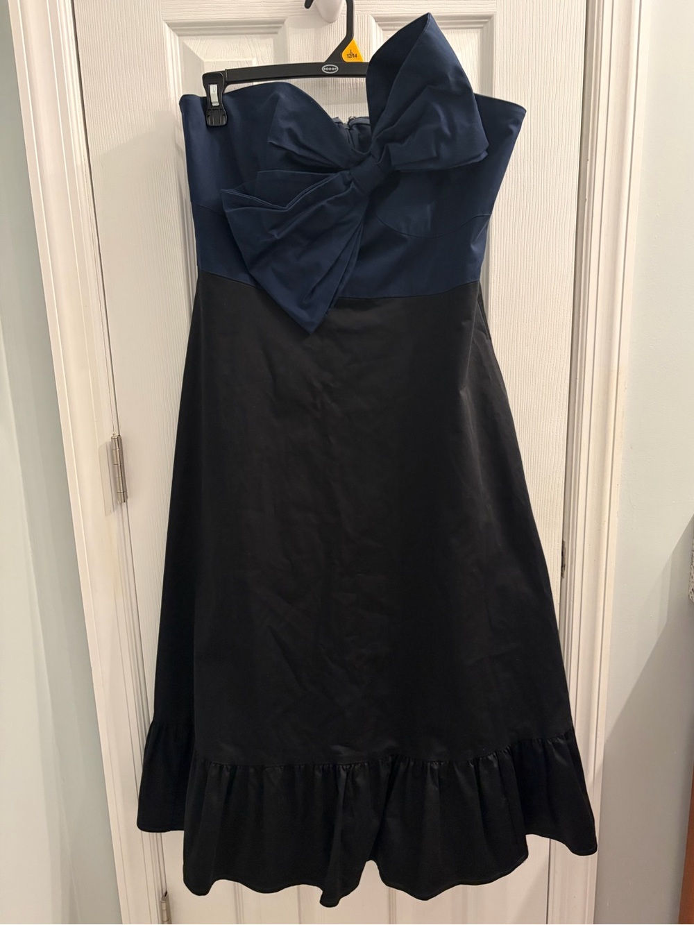 Hutch by Anthropologie Formal Strapless Navy Bodice with Black Skirt Bow Dress